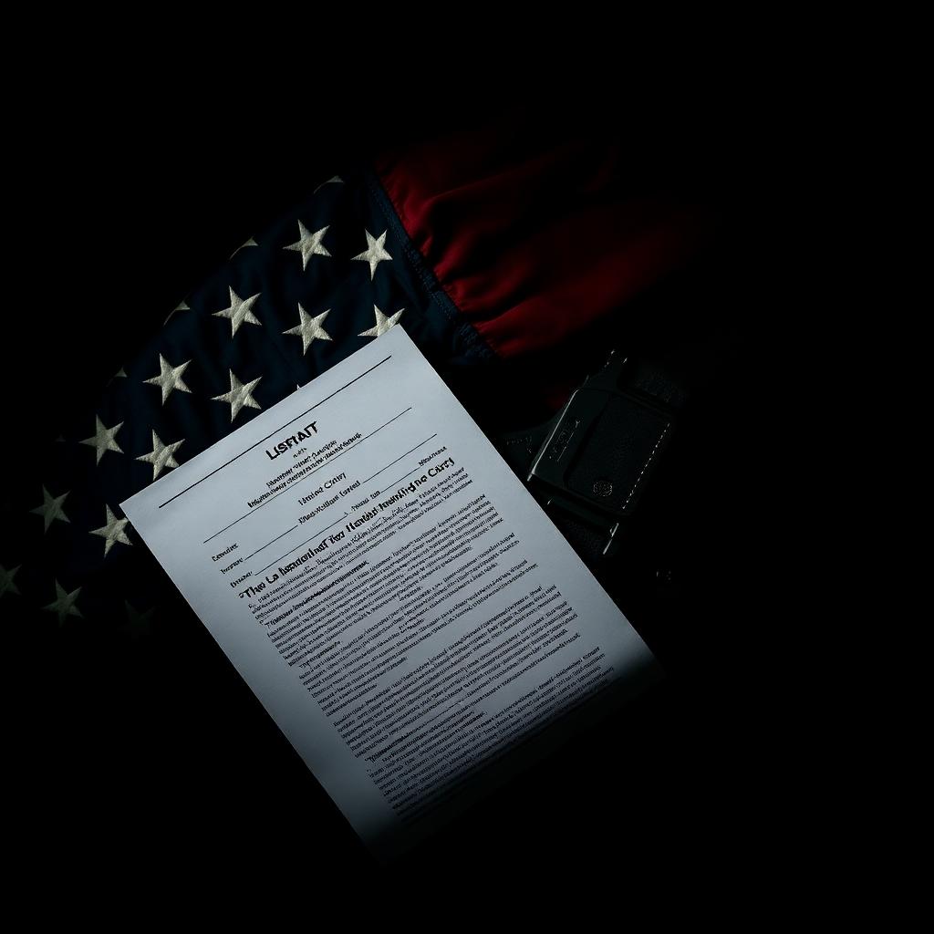 American flag with concealed carry holster and legal document